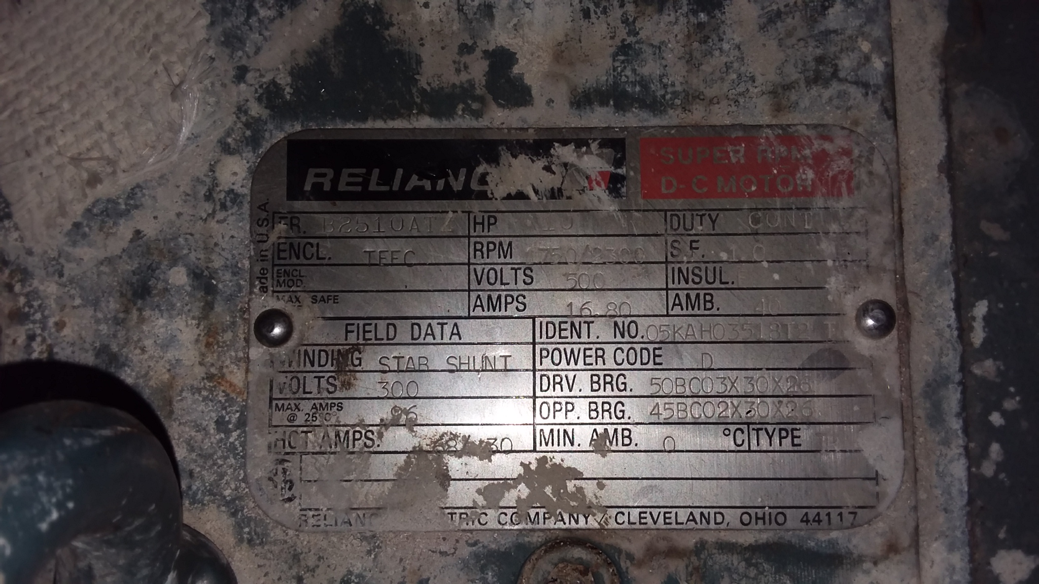 Reliance 10 HP 1750/2300 RPM B2510ATZ DC Motors 78925