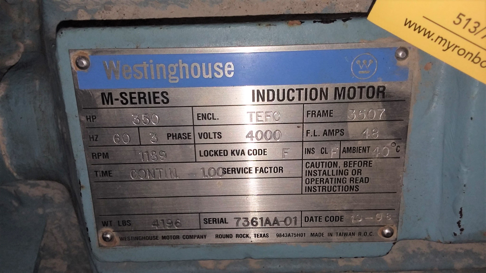 Westinghouse 350 HP 1200 RPM 3507 Squirrel Cage Motors 79175