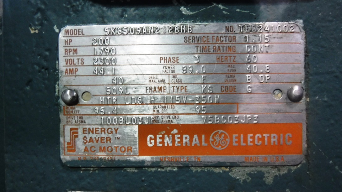 General Electric 200 HP 1800 RPM 509L Squirrel Cage Motors 82241