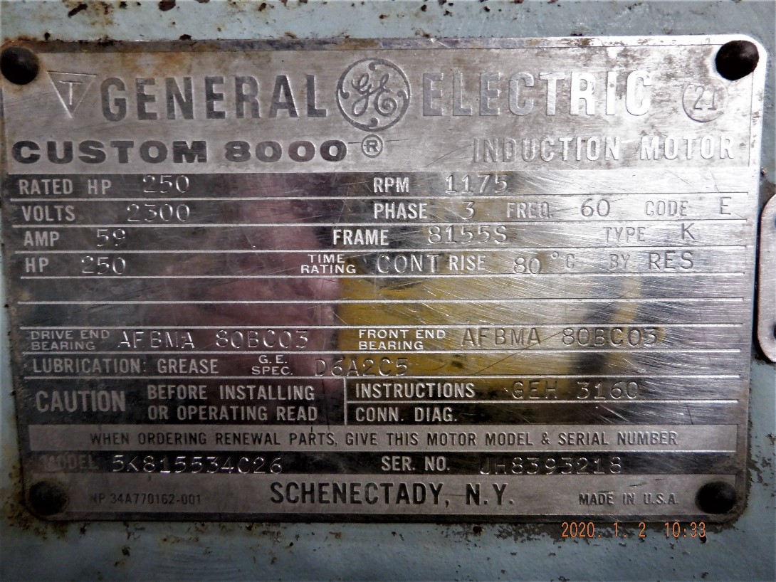 General Electric 250 HP 1200 RPM 8155S Squirrel Cage Motors 82291