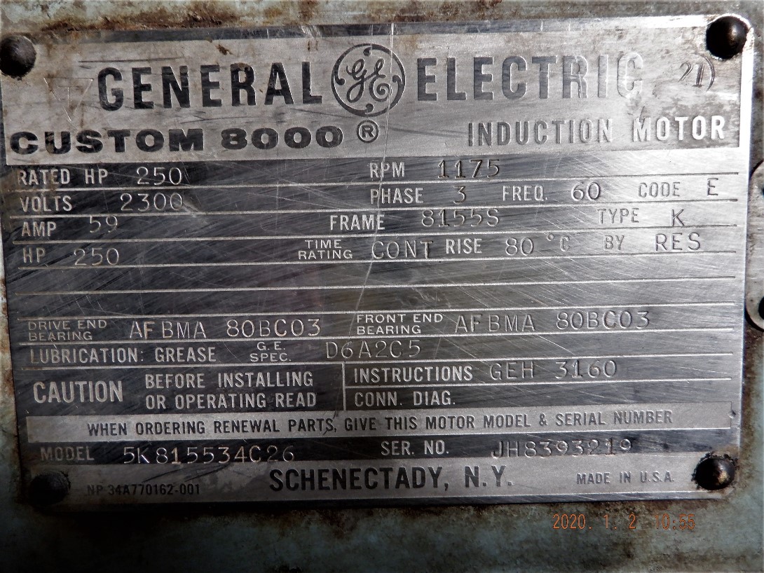 General Electric 250 HP 1200 RPM 8155S Squirrel Cage Motors 82296