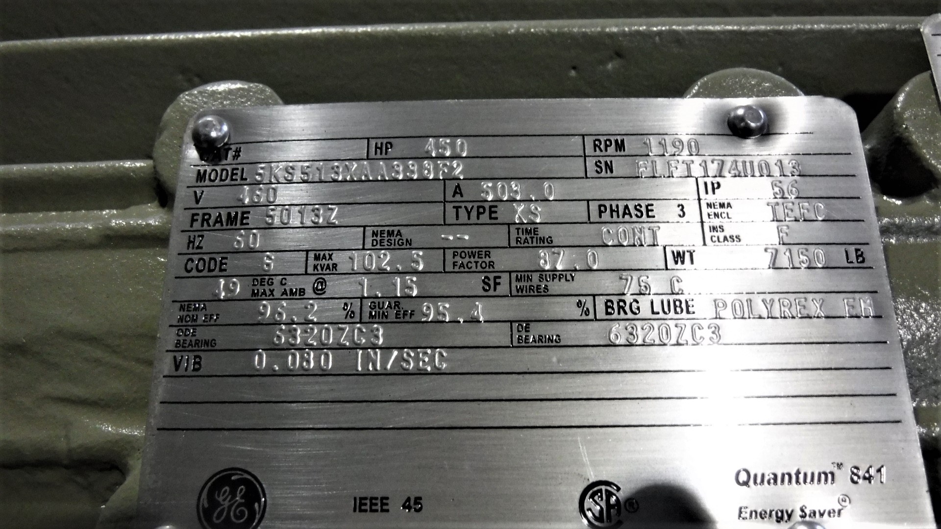 General Electric 450 HP 1200 RPM 5013Z Squirrel Cage Motors 82352