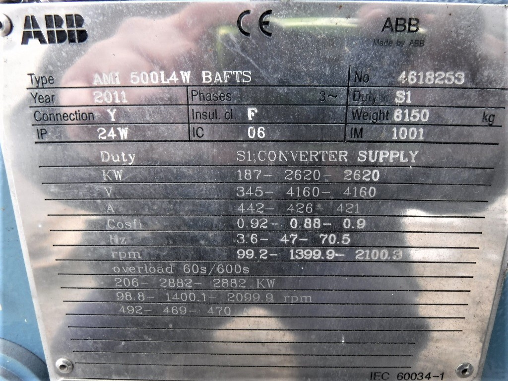 ABB 3500 HP 1800 RPM 500L4W Squirrel Cage Motors 82384