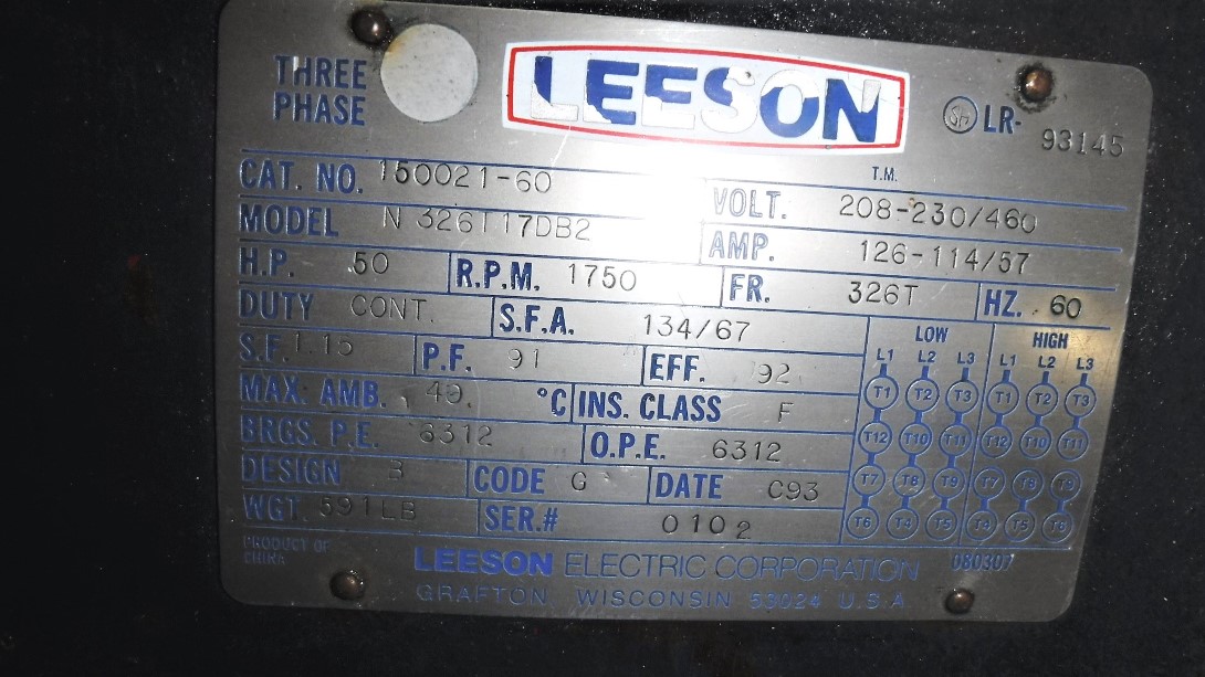 Leeson 50 HP 1800 RPM 326T Squirrel Cage Motors 82520