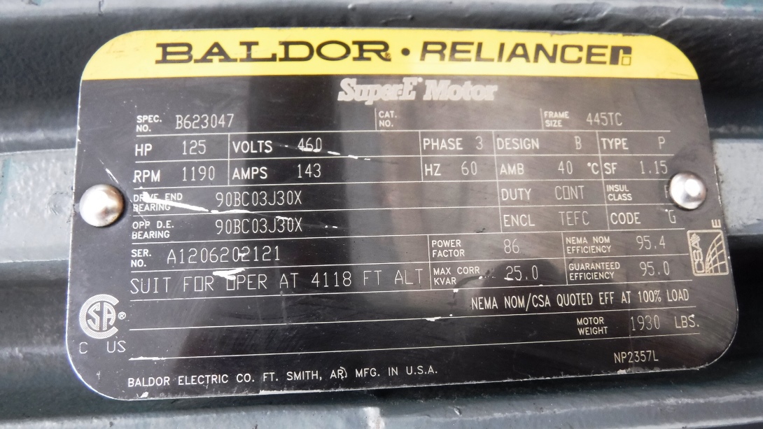 Baldor-Reliance 125 HP 1200 RPM 445TC Squirrel Cage Motors 82540