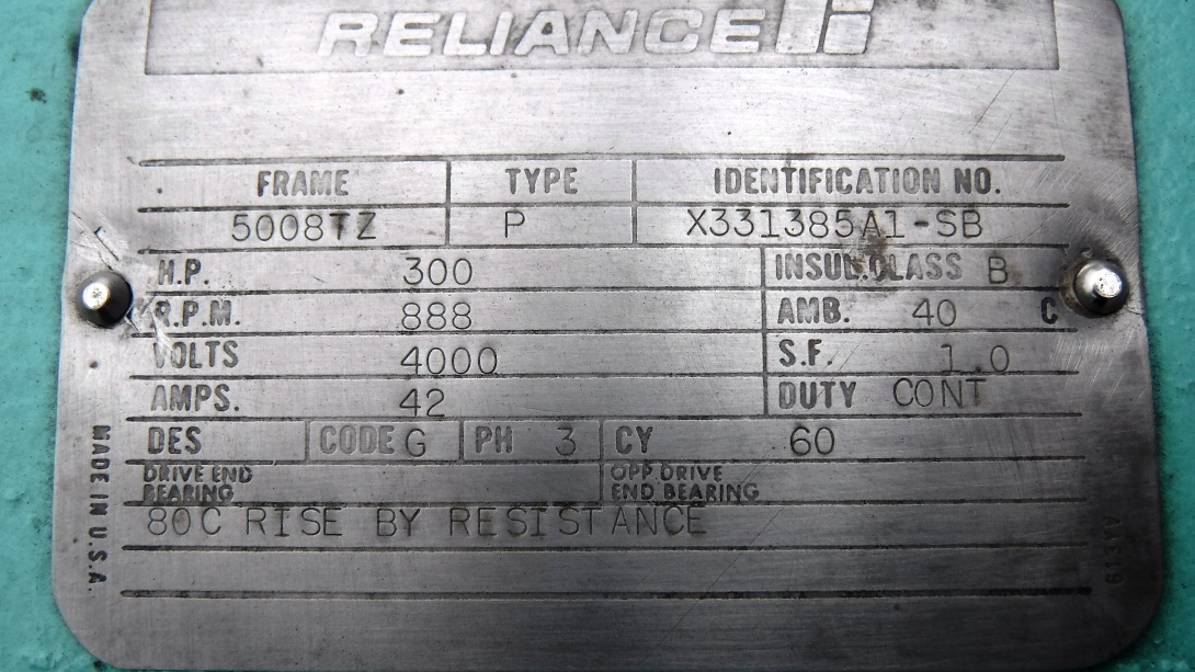 Reliance 300 HP 900 RPM 5008TZ Squirrel Cage Motors 82729