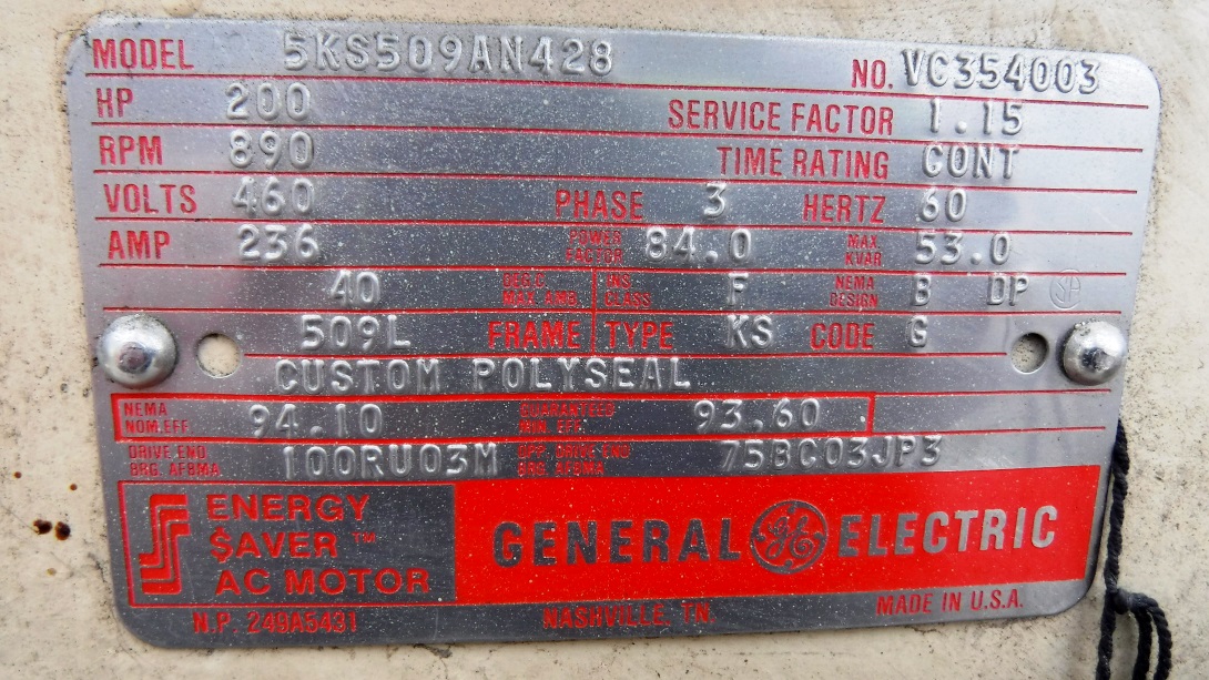 General Electric 200 HP 900 RPM 509L Squirrel Cage Motors 82748