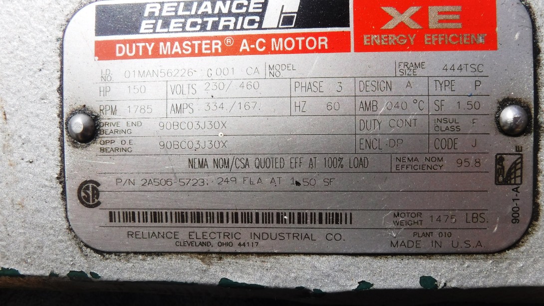 Reliance 150 HP 1800 RPM 444TSCZ Squirrel Cage Motors 83003