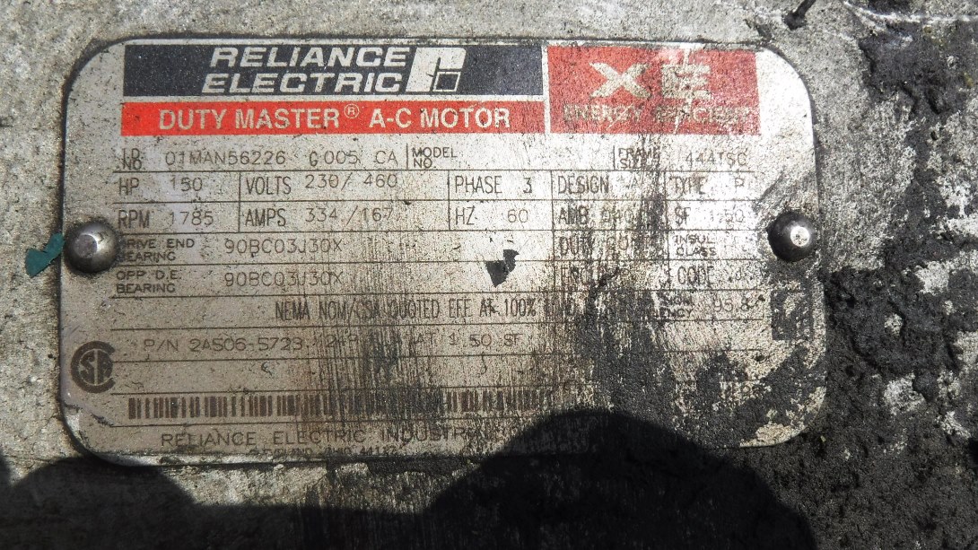 Reliance 150 HP 1800 RPM 444TSCZ Squirrel Cage Motors 83006