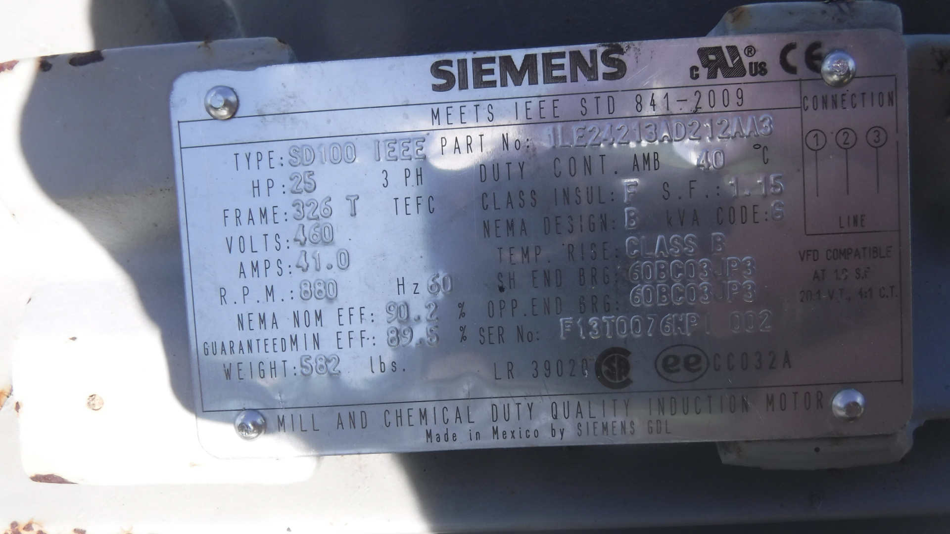Siemens 25 HP 900 RPM 326T Squirrel Cage Motors 83216