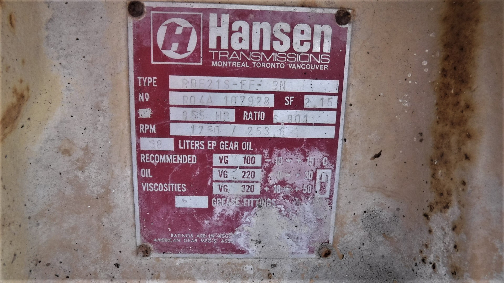 Hansen 855 HP Gear Reducers 83254