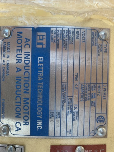 ETI 75 HP 1200 RPM 405TSZ Squirrel Cage Motors 83416