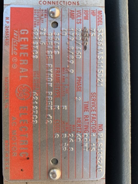 General Electric 75 HP 3600 RPM 364TS Squirrel Cage Motors 83425