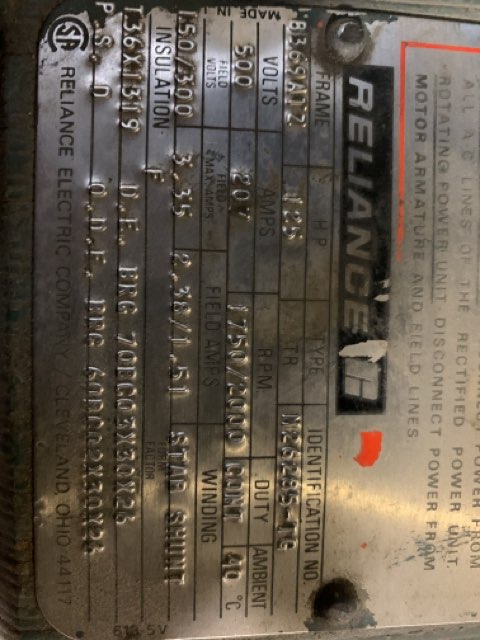 Reliance 125 HP 1750/2000 RPM B369AT DC Motors 83663