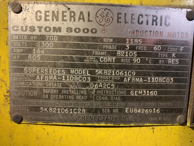 General Electric 700 HP 1200 RPM 8210S Squirrel Cage Motors 83736