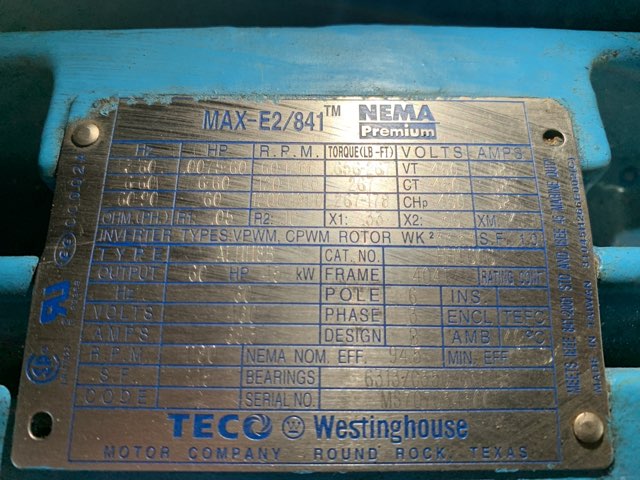 Teco Westinghouse 60 HP 1200 RPM 404T Squirrel Cage Motors 83988