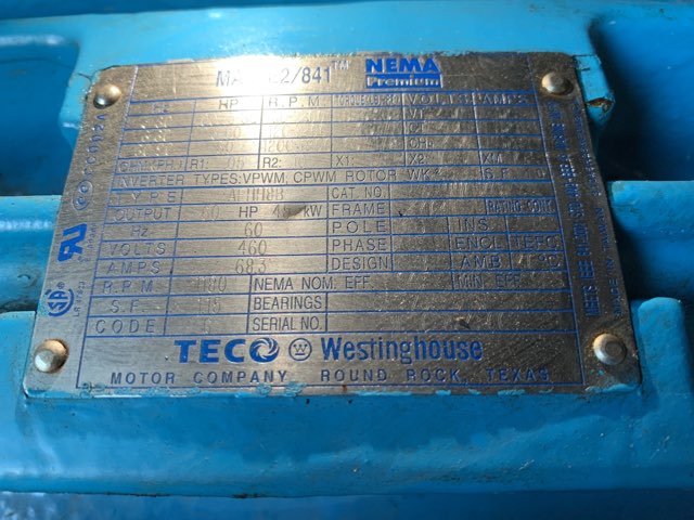 Teco Westinghouse 60 HP 1200 RPM 404T Squirrel Cage Motors 83990