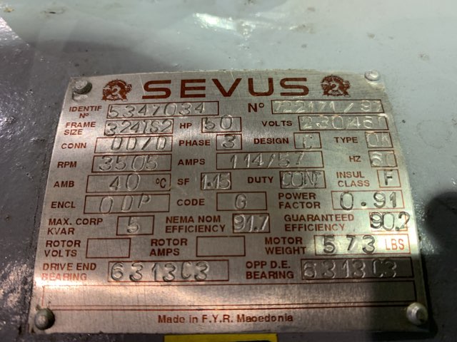 Sevus 50 HP 3600 RPM 324TS Squirrel Cage Motors 84020