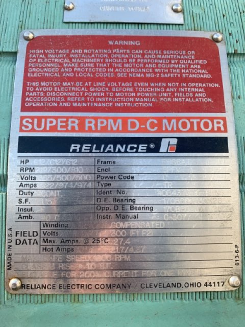 Reliance 600 HP 300/810 RPM B966AT DC Motors 84112