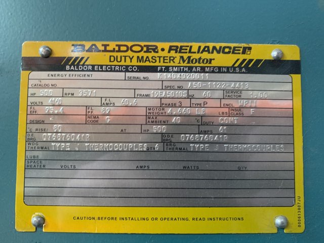Baldor-Reliance 500 HP 3600 RPM 5010S Squirrel Cage Motors 84301