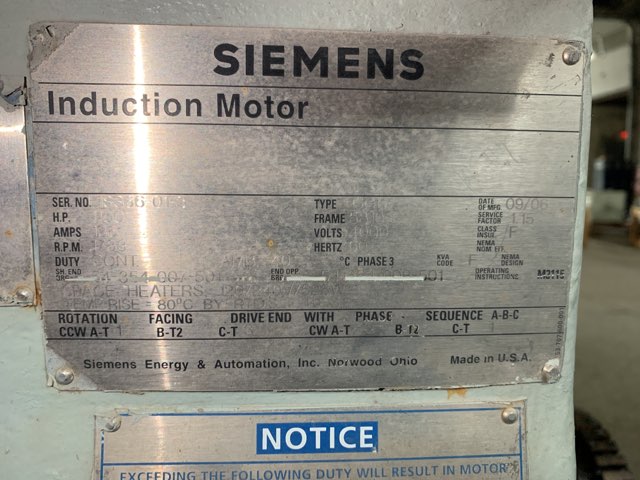 Siemens 1250 HP 1800 RPM 5810S Squirrel Cage Motors 84382