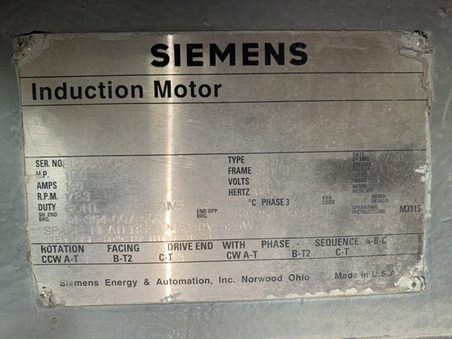 Siemens 1250 HP 1800 RPM 5810S Squirrel Cage Motors 84383