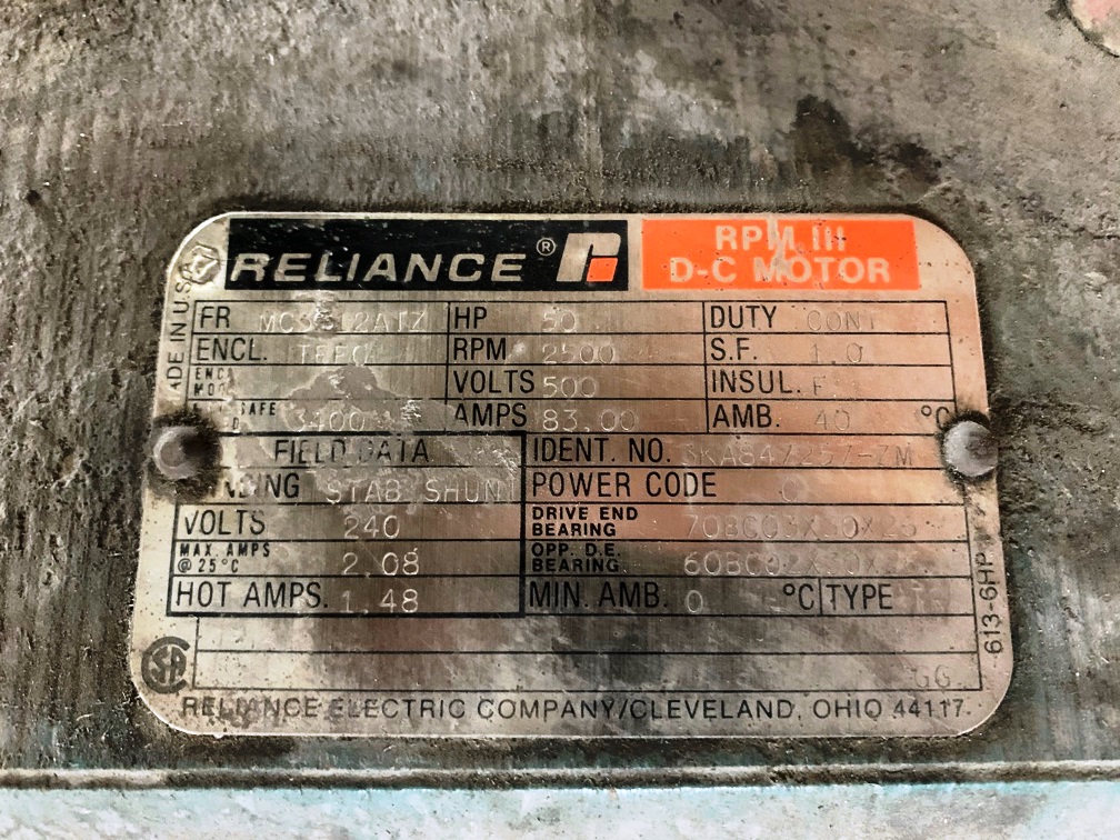 Reliance 50 HP 2500 RPM MC3212ATZ DC Motors 84461