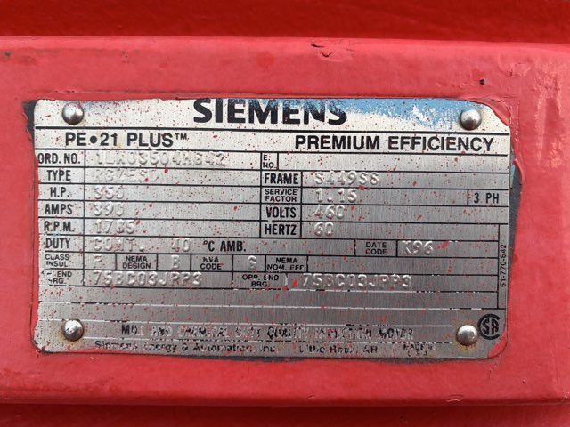 Siemens 350 HP 1800 RPM S449SS Squirrel Cage Motors 84488