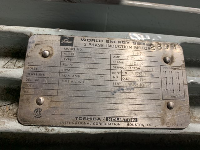 Toshiba 250 HP 1800 RPM 505US Squirrel Cage Motors 84795