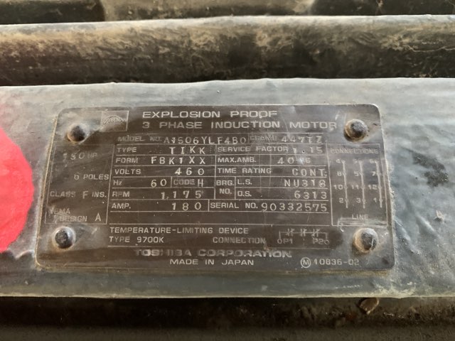 Toshiba 150 HP 1200 RPM 447TZ Squirrel Cage Motors 84844