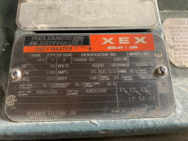 Reliance 300 HP 1800 RPM 449T Squirrel Cage Motors 84884