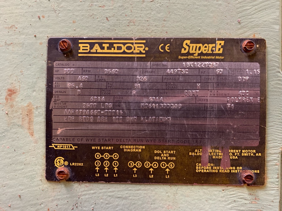 Baldor 300 HP 3600 RPM 449TSC Squirrel Cage Motors 85109