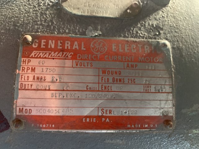 General Electric 60 HP 1750 RPM 405A DC Motors 85117