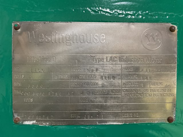 Westinghouse 1750 HP 3600 RPM 6810H Squirrel Cage Motors 85270