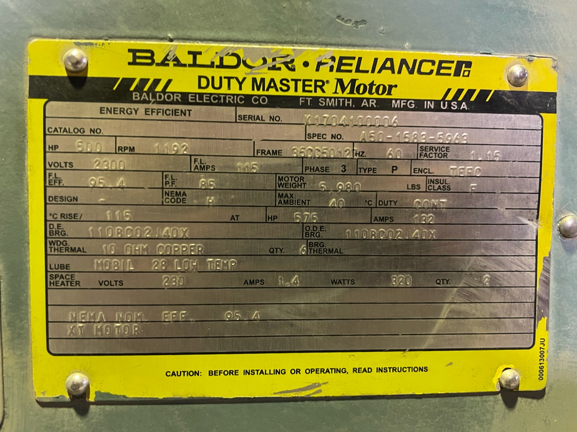 Baldor-Reliance 500 HP 1200 RPM 5012Z Squirrel Cage Motors 85383