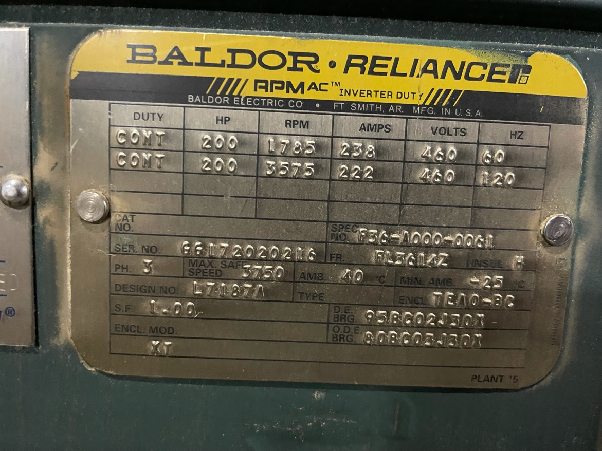 Baldor-Reliance 200 HP 1800 RPM FL3614Z Squirrel Cage Motors 85455
