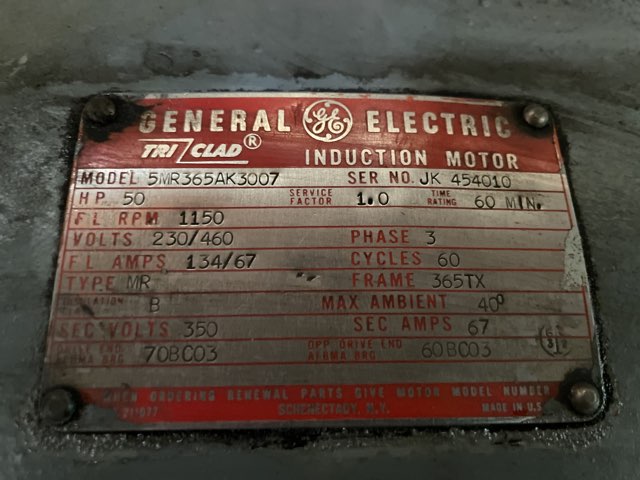 General Electric 50 HP 1150 RPM 365TX Slip Ring Motors 85730