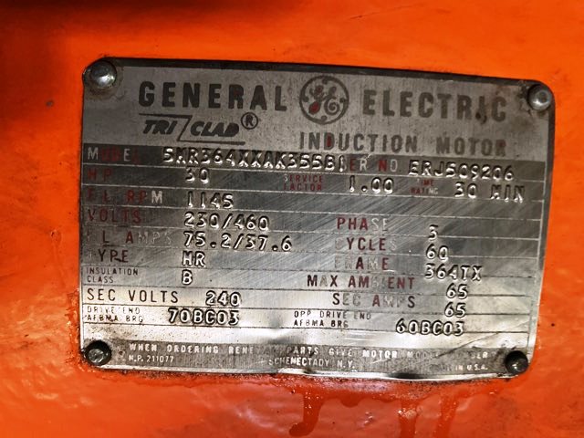 General Electric 30 HP 1145 RPM 364TX Slip Ring Motors 85734