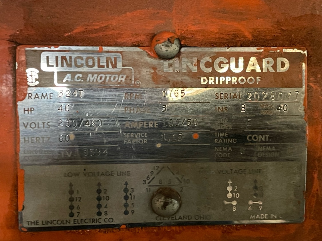 Lincoln 40 HP 1800 RPM 324T Squirrel Cage Motors 85745