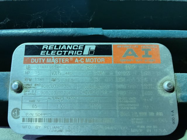 Reliance 75 HP 1800 RPM 444UC Squirrel Cage Motors 85758