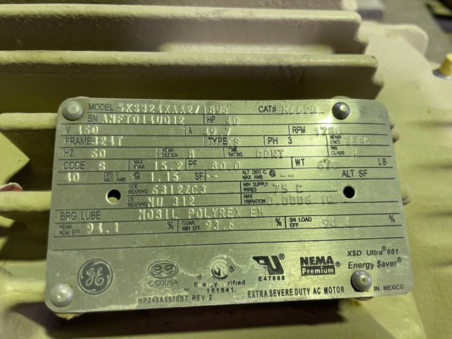 General Electric 40 HP 1800 RPM 324T Squirrel Cage Motors 85775