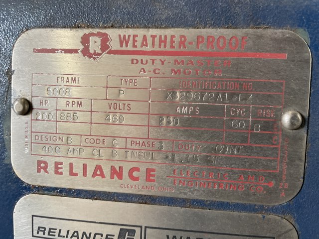 Reliance 200 HP 900 RPM 5008 Squirrel Cage Motors 85784