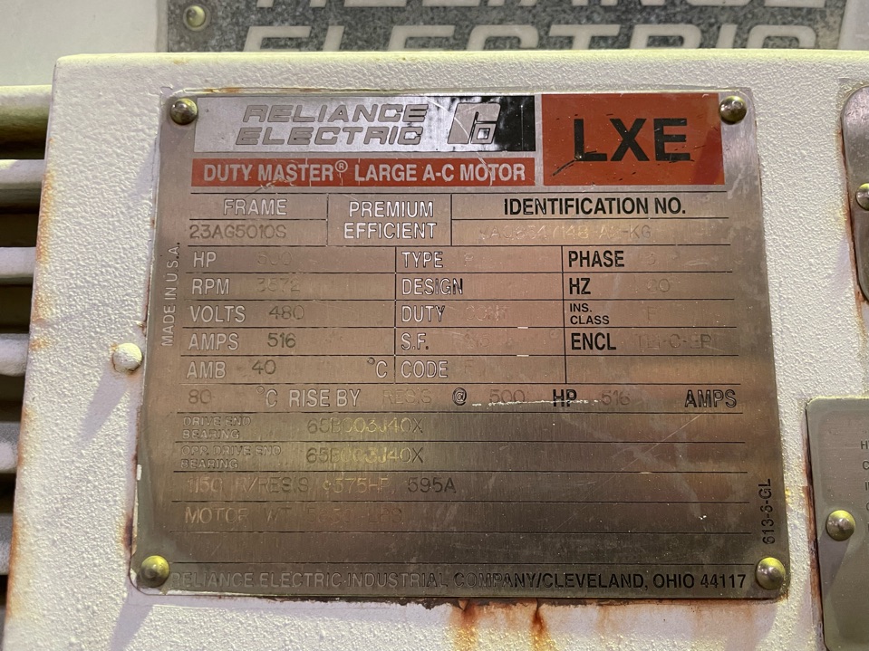 Reliance 500 HP 3600 RPM 5010S Squirrel Cage Motors 85790