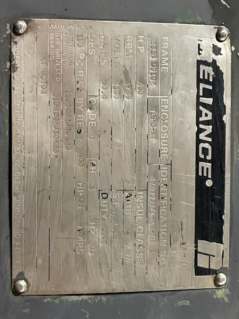 Reliance 400 HP 1800 RPM 5010Z Squirrel Cage Motors 85900