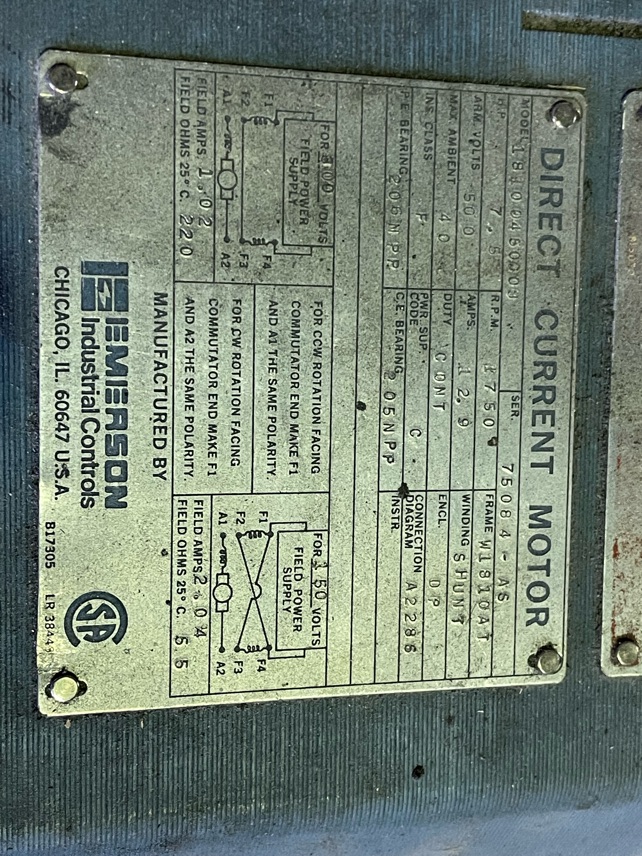 Emerson 5 HP 1750 RPM 1810AT DC Motors 86272