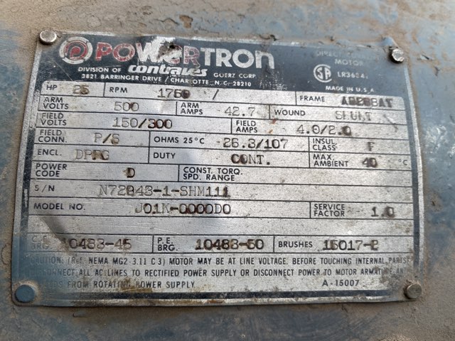 Powertron 25 HP 1750 RPM 288AT DC Motors 86402