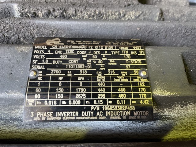 Marathon 150 HP 1800 RPM 445T Squirrel Cage Motors 86626
