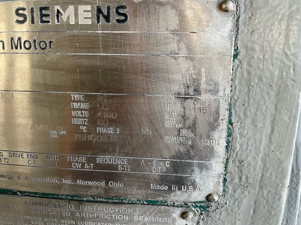 Siemens 350 HP 3600 RPM 508S Squirrel Cage Motors 86631
