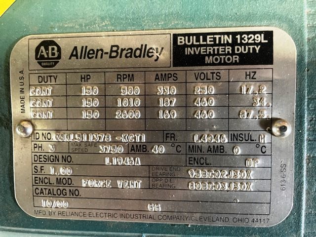 Reliance 150 HP 1800 RPM L4046 Squirrel Cage Motors 86759