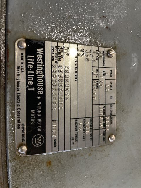 Westinghouse 60 HP 1160 RPM 405TX Slip Ring Motors 86765